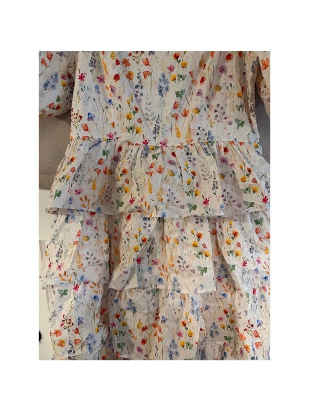Lovelo Floral Ruffle Mini Dress - Creamy Botanical Print - Puffy Sleeves - NWT - - Picture 4 of 8
